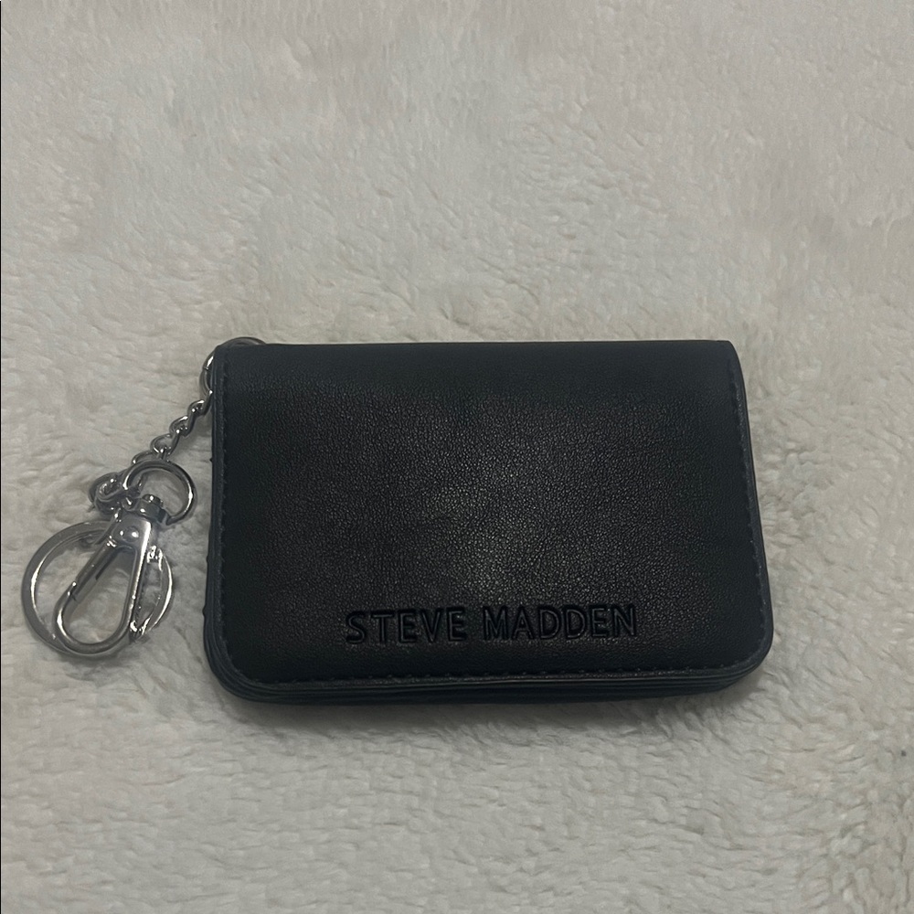 Steve Madden Black Keychain small bifold clip on card Wallet